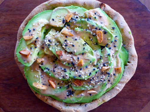 Avocado Flatbread with Creamy Chipotle Sauce + Toasted Dukkah