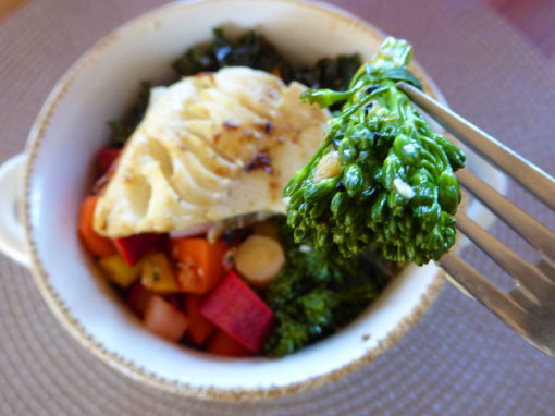 Lemon Sablefish with Steamed Vegetables + Fresh Herb Sauce