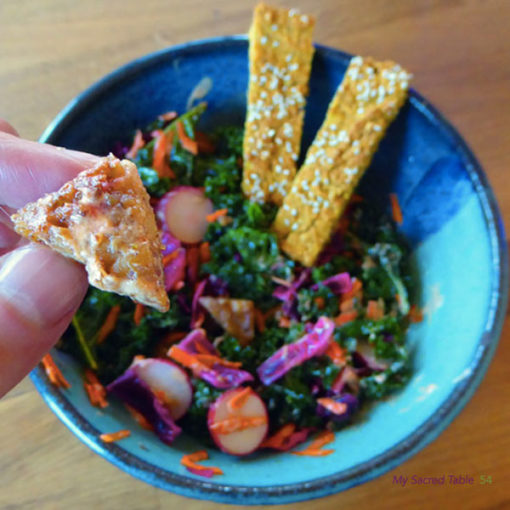 Marinated Kale + Cabbage Salad with Almond Tempeh